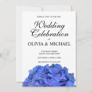Convite Casamento de Hydrangeas florais elegantes e azuis