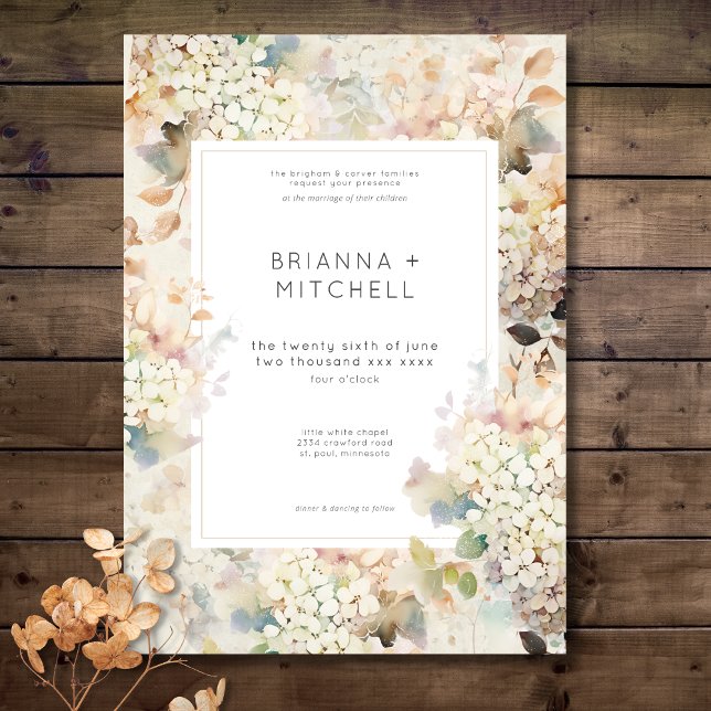 Convite Casamento de Hydrangeas Neutrais Românticas (Romantic Neutral Vintage Hydrangeas Wedding Invitation)