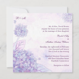 Convite Casamento de Hydrangeas Púrpura Monograma