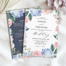 Convite Casamento de Hydrangeas Rosa Pastel Azul Dusty