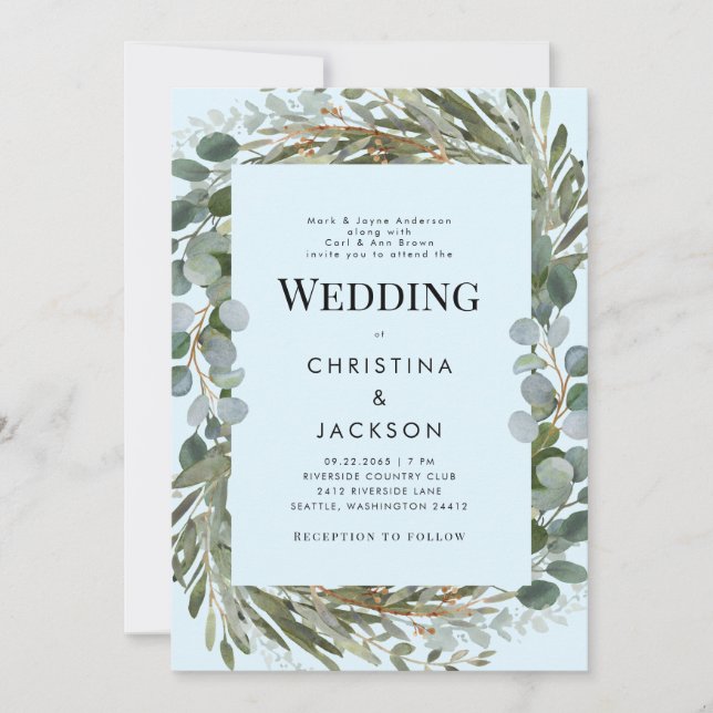 Convite Casamento De Ice Blue Eucalyptus (Frente)