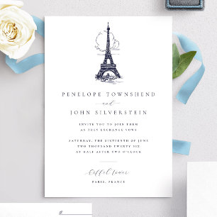 Convite Casamento de Ilustração da Torre Eiffel Vintage El