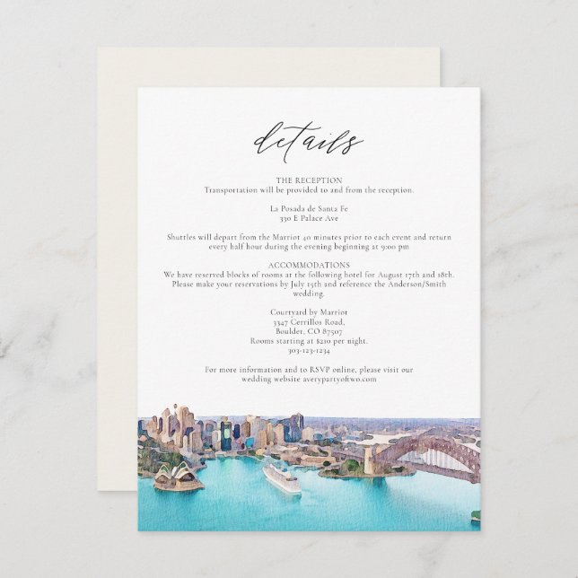 Convite Casamento de Ilustração de Aquarela SYDNEY AUSTRAL (Frente/Verso)