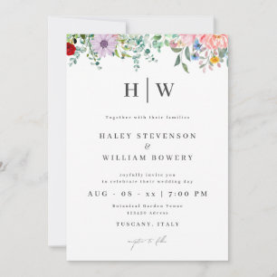 Convite Casamento de Ilustração de Flores Selvagem de Aqua