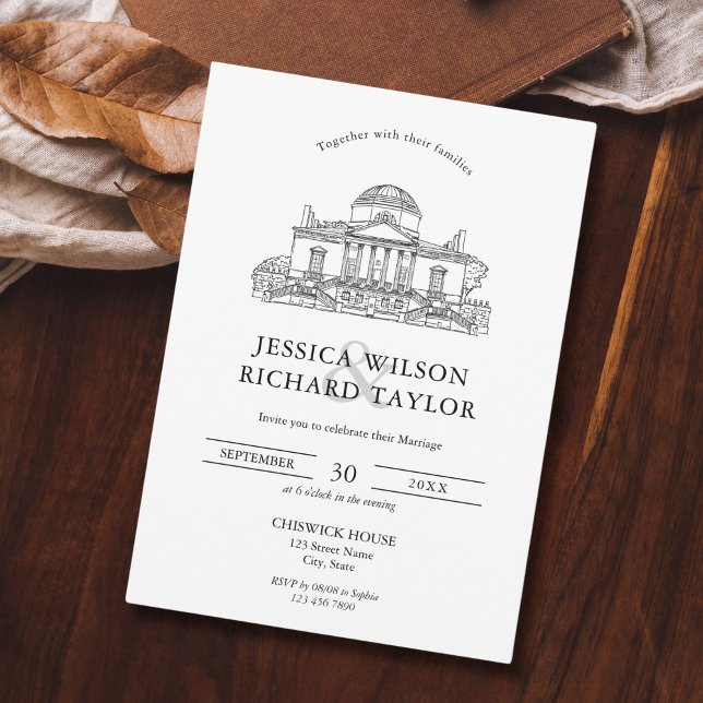 Convite Casamento de Ilustração de Local Desenhado à Mão P (custom hand drawn wedding venue illustration)