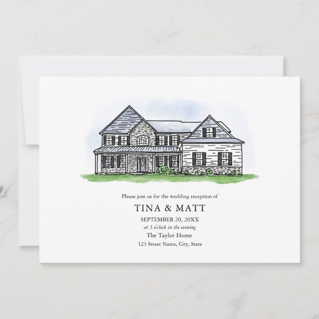 Convite Casamento de Ilustração Desenhada à Mão Personaliz (Frente)