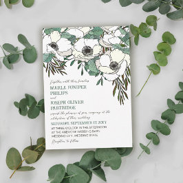 Convite Casamento de Ilustração Eucalyptus Anêmonas Branca