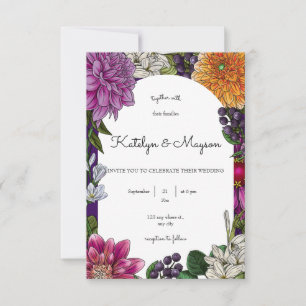 Convite Casamento de Ilustração Floral Super Colorida