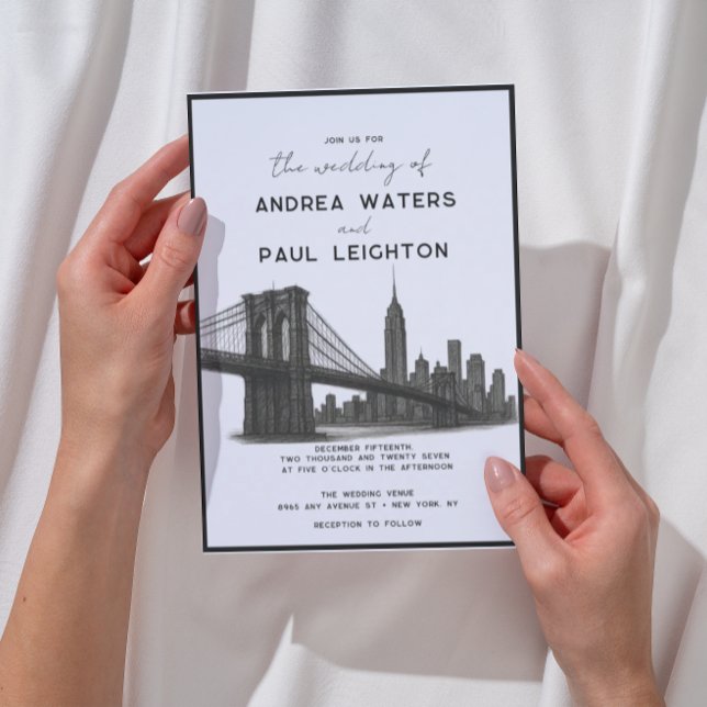 Convite Casamento de Ilustração Moderna do Brooklyn em Nov (Criador carregado)