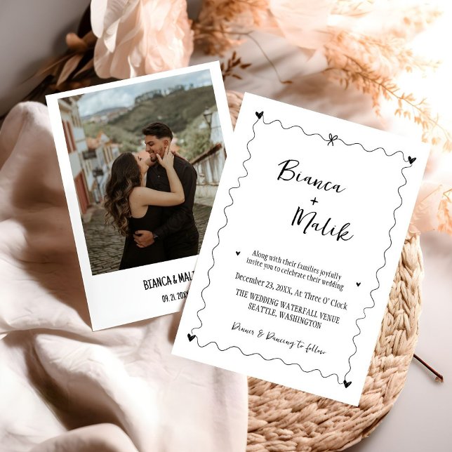 Convite Casamento de ilustração preto desenhado à mão (Criador carregado)