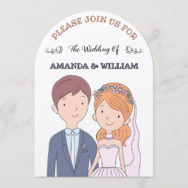 Convite Casamento de Ilustração Simples e De Cartoon-Iike