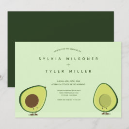 Convite Casamento de Ilustração Verde em Duas Metade Avoca