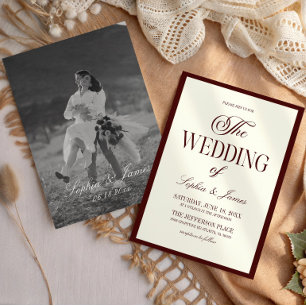 Convite Casamento de Imagem de Marfim Burgundy Escuro Eleg