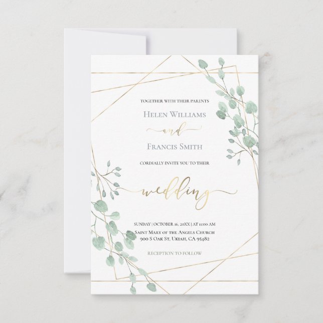 Convite casamento de imagens geométricas de verde ・ (Frente)