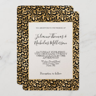 Convite Casamento de Impressão do Leopardo Negro Dourado