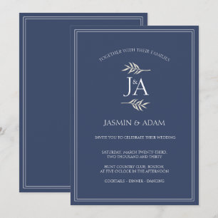 Convite Casamento de Iniciais Clássicas Azul de Marinho El