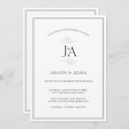 Convite Casamento de Iniciais Clássicas Brancas Simples El