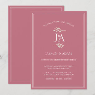 Convite Casamento de Iniciais Clássicas Magenta-Rosa Elega
