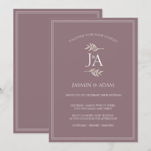 Convite Casamento de Iniciais Clássicas Roxas Elegantes