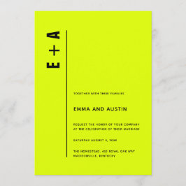 Convite Casamento de Iniciais de Chartreuse Moderno Minima