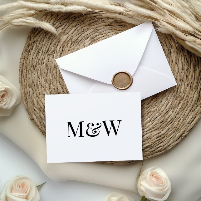 Convite Casamento de Iniciais de Monograma Branco e Preto  (Criador carregado)