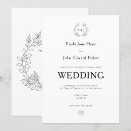 Convite Casamento de Iniciais de Tipografia Preta/Monogram