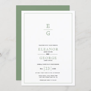 Convite Casamento de iniciais florais verdes do sábado