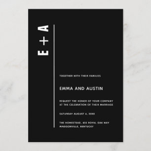 Convite Casamento de Iniciais Negros Minimalistas Modernos