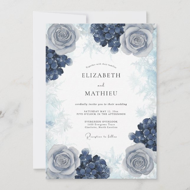 Convite Casamento de Inverno Ártico com Centáurea (Frente)