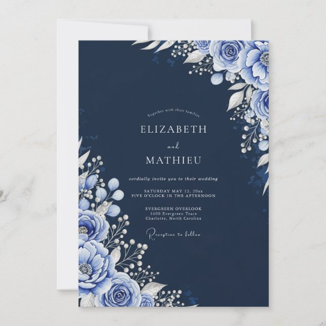 Convite Casamento de Inverno Ártico Marinho (Frente)