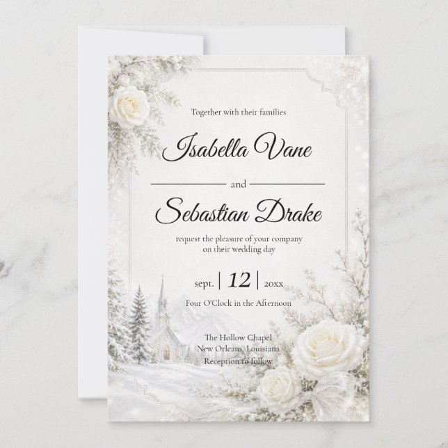 Convite Casamento de Inverno Atemporal (Frente)