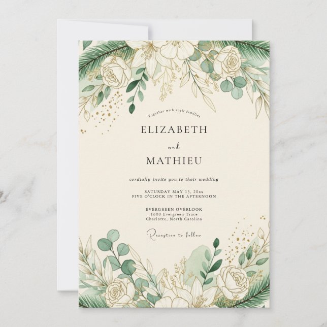 Convite Casamento de Inverno Atemporal em Verde Sage (Frente)