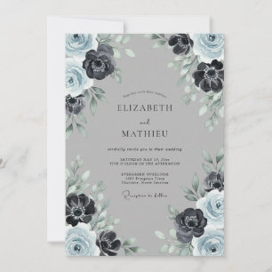 Convite Casamento de Inverno Atmosférico Azul Ardesia