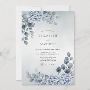 Convite Casamento de Inverno Atmosférico Azul Empoeirado