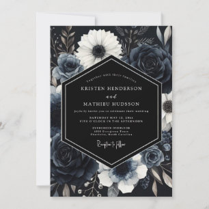 Convite Casamento de Inverno Atmosférico Azul Marinho