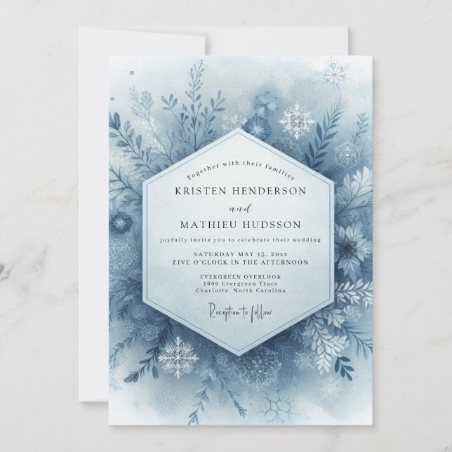 Convite Casamento de Inverno Azul (Frente)