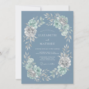 Convite Casamento de Inverno Azul Aço Nítido