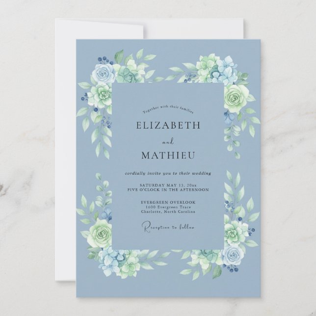 Convite Casamento de Inverno Azul Aço Regal (Frente)