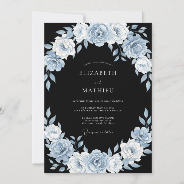 Convite Casamento de Inverno Azul Aço Temperamental (Frente)