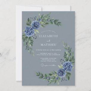 Convite Casamento de Inverno Azul Ardesia Mal-humorado
