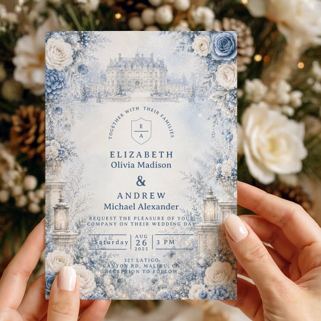 Convite Casamento de Inverno Azul Atemporal (Criador carregado)