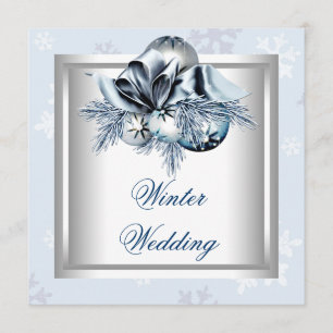 Convite Casamento de Inverno Azul Branco Floco de Neve Azu