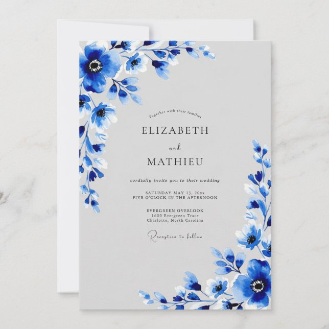 Convite Casamento de Inverno Azul Cobalto Vibrante (Frente)