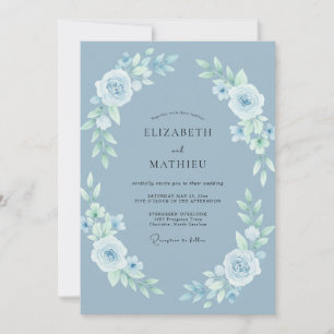 Convite Casamento de Inverno Azul Desbotado Delicado