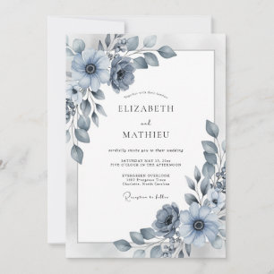 Convite Casamento de Inverno Azul Elegante e Empoeirado