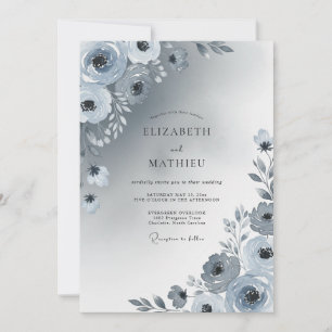 Convite Casamento de Inverno Azul Empoeirado Brilhante
