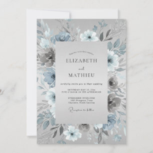 Convite Casamento de Inverno Azul Empoeirado e Congelado