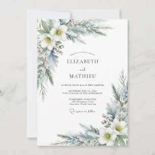 Convite Casamento de Inverno Azul Empoeirado e Impressiona