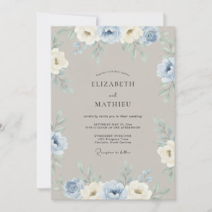 Convite Casamento de Inverno Azul Empoeirado e Silencioso