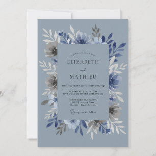 Convite Casamento de Inverno Azul Empoeirado Imaculado